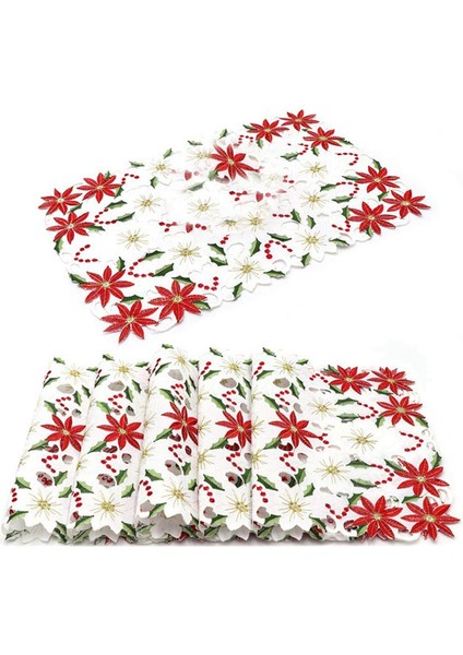 Placemats Seti 6 Işlemeli Noel Poinsettia &amp; Holly Design, 11X17 Inç Noel Masa Dekoru (Yurt Dışından) fiyatları
