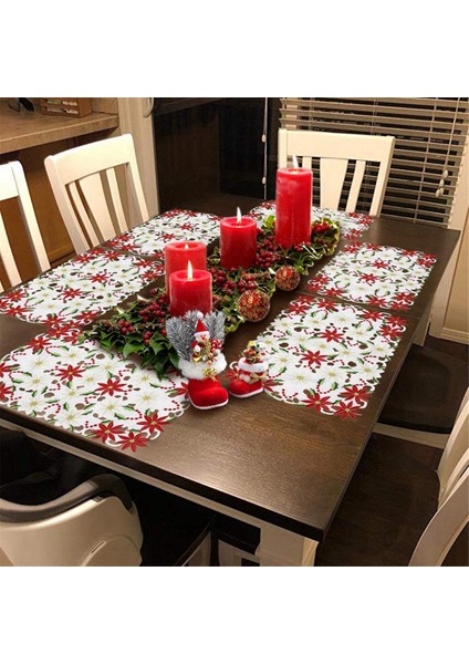 Placemats Seti 6 Işlemeli Noel Poinsettia &amp; Holly Design, 11X17 Inç Noel Masa Dekoru (Yurt Dışından) fırsatları