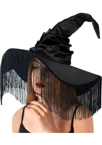 Cadı Şapkası Geniş Sikizli Şapka Siyah Çarpık Sihirbaz Şapkası Tatiller Cosplay Carnival Cadılar Bayramı Dekorasyonları (Yurt Dışından) fiyatları