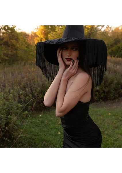 Cadı Şapkası Geniş Sikizli Şapka Siyah Çarpık Sihirbaz Şapkası Tatiller Cosplay Carnival Cadılar Bayramı Dekorasyonları (Yurt Dışından) modelleri