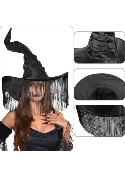 Cadı Şapkası Geniş Sikizli Şapka Siyah Çarpık Sihirbaz Şapkası Tatiller Cosplay Carnival Cadılar Bayramı Dekorasyonları (Yurt Dışından) indirimleri
