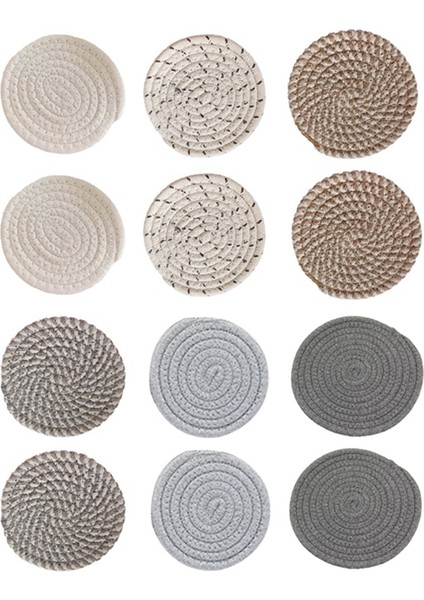 12PCS Placemats, Içecek Bardak Altlıkları, El Dokuması Yalıtım Pedleri, Kase Pedleri, Bardak Altlıkları, Plaka Pedleri, Pamuk Keten Pedleri (Yurt Dışından)