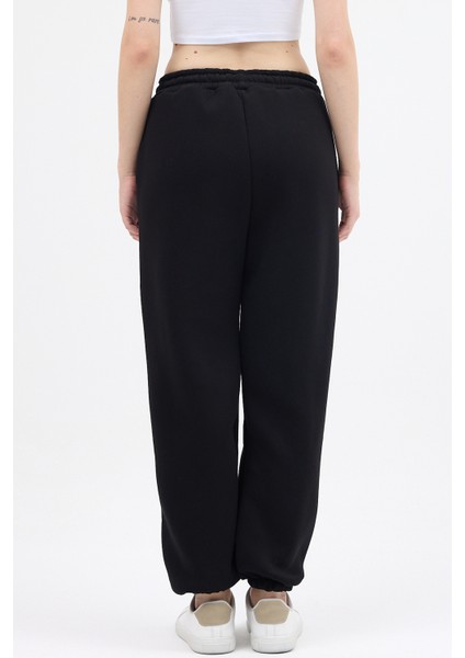 Siyah Yazı Nakışlı Kadın Jogger Eşofman Altı 9219M