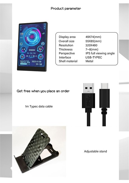 3.5 Inç IPS USB Mini Ekran AIDA64 Pc Cpu Ram HDD Veri Monitörü Bilgisayar Sıcaklığı Ekran Tip C Alt Ekran (Yurt Dışından) modelleri