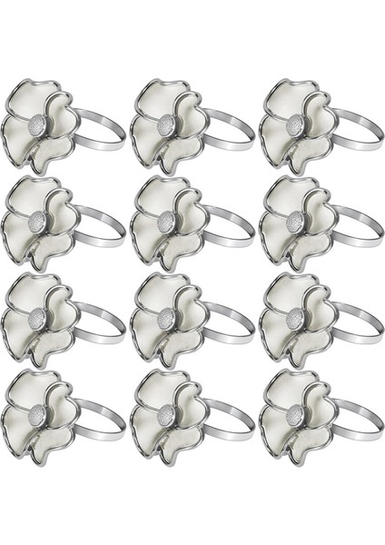 Çiçek Peçete Yüzükleri - Kağıt Peçeteleri Için Zarif Olmayan, Zarif Peçete Tutucuları ve Akşam Yemeği Için Masa Bezleri, 12 Kişilik Gümüş Seti (Yurt Dışından)