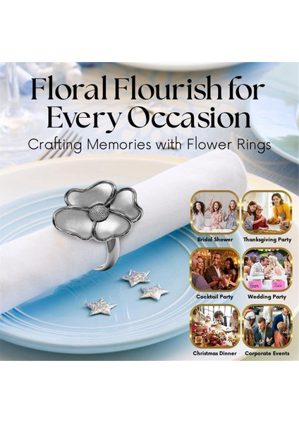 Çiçek Peçete Yüzükleri - Kağıt Peçeteleri Için Zarif Olmayan, Zarif Peçete Tutucuları ve Akşam Yemeği Için Masa Bezleri, 12 Kişilik Gümüş Seti (Yurt Dışından) fiyatları