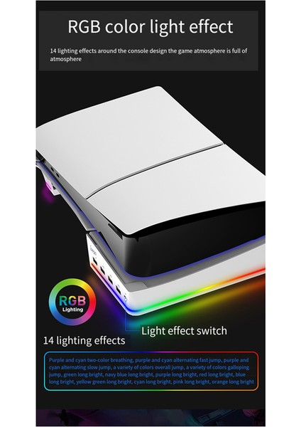 Ps5 Ince Konsol Için Ipega Yatay Depolama Standı Taşınabilir 4 USB Bağlantı Noktası Rgb Renkli Işıklar Düz Stand, Siyah (Yurt Dışından)