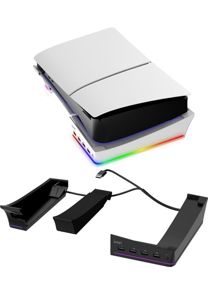 Ps5 Ince Konsol Için Ipega Yatay Depolama Standı Taşınabilir 4 USB Bağlantı Noktası Rgb Renkli Işıklar Düz Stand, Siyah (Yurt Dışından) indirimleri