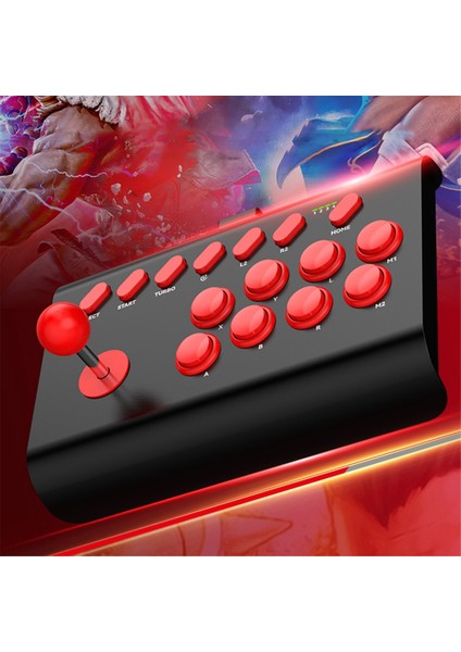 Y02 Fighting Game Joystick, Gerilebilir Braket Oyunları Konsolu 3 Modlu Bağlantı Makro/turbo Işlevi Siyah Kırmızı (Yurt Dışından)