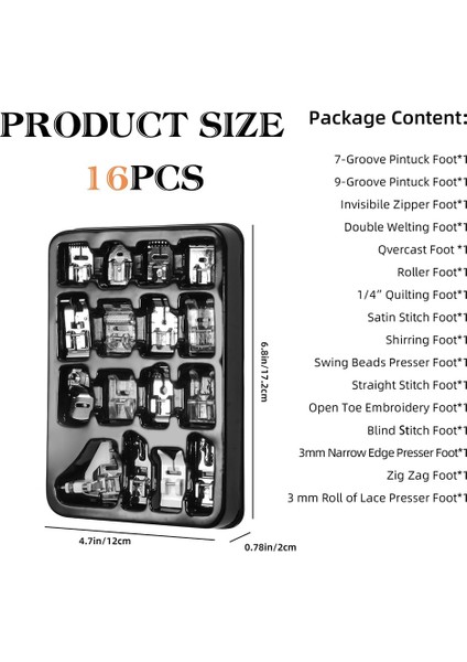 16 Adet Dikiş Makinesi Baskısı Ayakları Seti, Dikiş Makinesi Ayağı Kardeşi Için Uygun, Şarkıcı/janome/babylock (Yurt Dışından) indirimleri