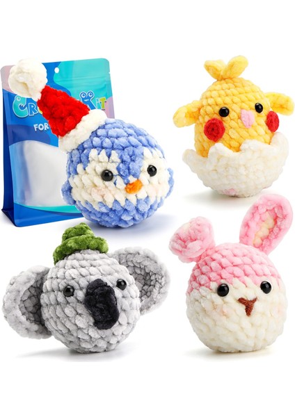 Tığ Işi Kit Diy Sevimli Hayvanlar Örgü Iplikli Tığ Işi Kiti Peluş Bebek Kolay (Kuş, Tavşan, Koala, Civciv) (Yurt Dışından)