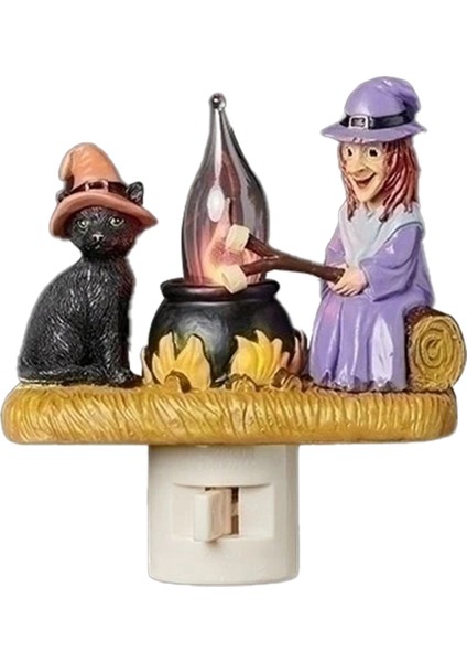 Cat And Witch Campfire Flickering Gece Işığı LED Hayalet Kamp Ateşi Cadılar Bayramı Dekoru Için Gece Işığı Us Fiş (Yurt Dışından)