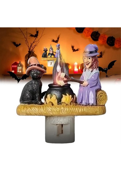 Cat And Witch Campfire Flickering Gece Işığı LED Hayalet Kamp Ateşi Cadılar Bayramı Dekoru Için Gece Işığı Us Fiş (Yurt Dışından) modelleri
