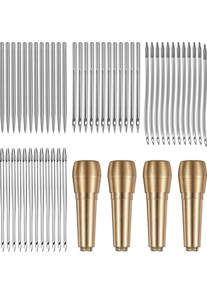 Dikiş Ahl Iğneleri, 52PCS Deri Dikiş Kiti 36PCS Düz Iğne + 12PCS Kavisli Tığ Işi Iğne + 4pcs Bakır Sap (Yurt Dışından)