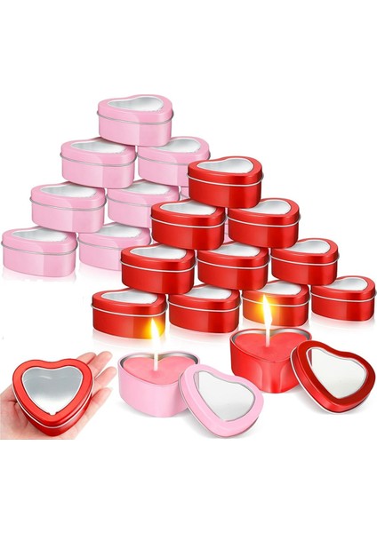 24PCS 4 Oz Kalp Şeklindeki Metal Teneke, Boş Çay Işığı Kalıp Kalp Şekilli Kutu Açık Pencere Kapakları Teneke Mum Kaplar (Yurt Dışından)