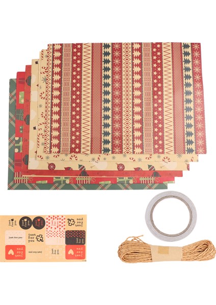 Noel Hediye Ambalaj Kağıdı 6 Adet, Kraft Kağıdı 70X50CM 6 Benzersiz Tasarımla, Jüt Ip ve Etiketlerle (Yurt Dışından) fiyatları