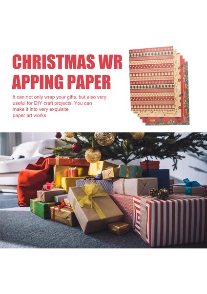 Noel Hediye Ambalaj Kağıdı 6 Adet, Kraft Kağıdı 70X50CM 6 Benzersiz Tasarımla, Jüt Ip ve Etiketlerle (Yurt Dışından) indirimleri