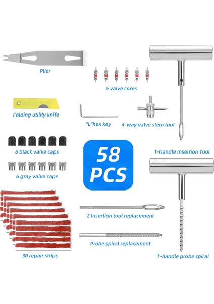 58 Parçalı Evrensel Lastik Tamir Aletleri, Lastik Tamir Seti, Kullanımı Kolay (Yurt Dışından) fiyatları