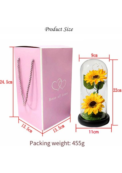 Kadınlar Için Ayçiçeği Hediyeleri, LED Şeritli Cam Kubbede Yapay Ayçiçeği, Doğum Günü, Anneler Günü, Sevgililer Günü Hediyesi (Yurt Dışından)