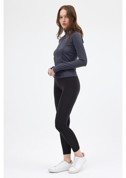 Füme Dik Yaka Fermuarlı Kadın Spor Ceket 3196 fırsatları