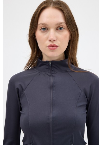 Füme Dik Yaka Fermuarlı Kadın Spor Ceket 3196 indirimleri