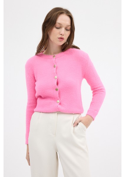 Pembe Kadın Yumoş Dokulu Düğmeli Triko Hırka 2241 fiyatları