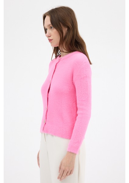 Pembe Kadın Yumoş Dokulu Düğmeli Triko Hırka 2241 modelleri