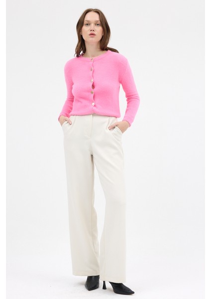 Pembe Kadın Yumoş Dokulu Düğmeli Triko Hırka 2241 fırsatları