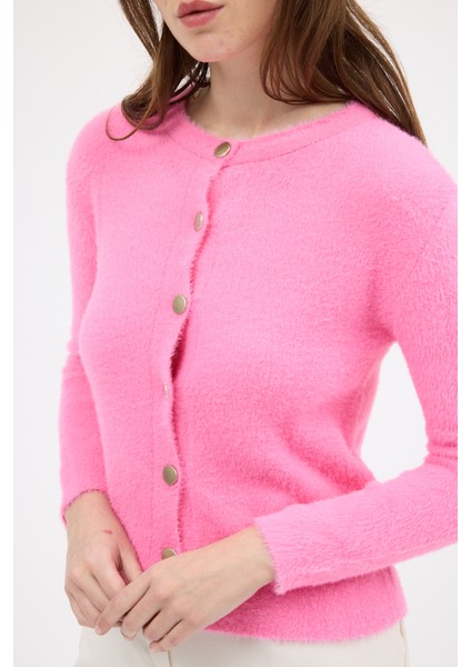 Pembe Kadın Yumoş Dokulu Düğmeli Triko Hırka 2241 indirimleri