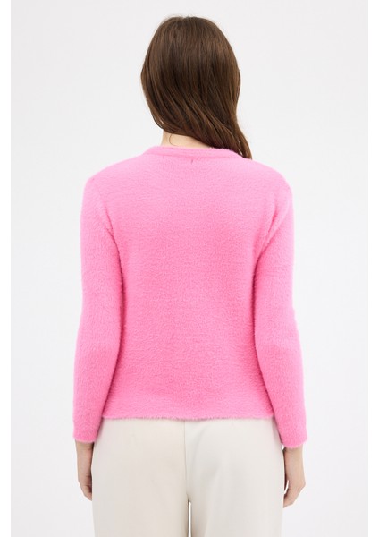 Pembe Kadın Yumoş Dokulu Düğmeli Triko Hırka 2241