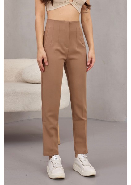 Kadın Yüksek Bel Pensli Kumaş Pantolon