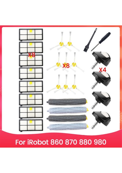 Irobot 860, 870, 880, 980 Için 26 Adet Fırça Filtresi ve Üniversal Tekerlek (Yurt Dışından)