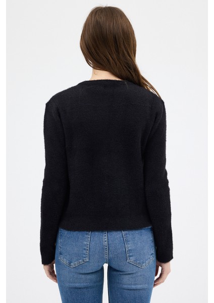 Siyah Kadın Yumoş Dokulu Düğmeli Triko Hırka 2241