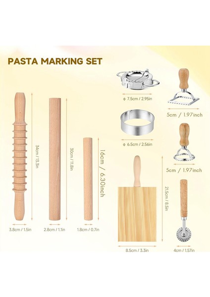 9 Parça Makarna Yapma Aletleri Seti, Ahşap Oklava, Hamur Kesme Tekerleği (Yurt Dışından) modelleri