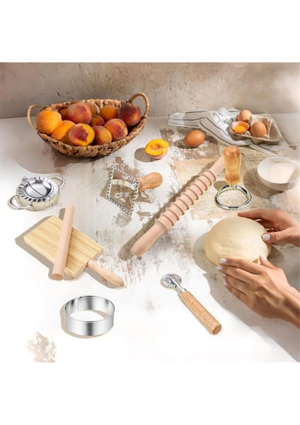 9 Parça Makarna Yapma Aletleri Seti, Ahşap Oklava, Hamur Kesme Tekerleği (Yurt Dışından) indirimleri