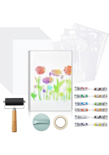 5x7 Jel Baskı Plakası Seti - Akrilik Boya, Kağıtlar ve Aletlerle (Yurt Dışından)