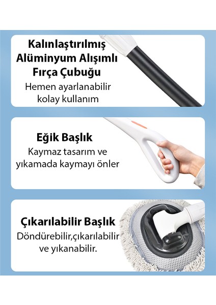 LS-443 Teleskopik Mikrofiber Araba Yıkama Fırçası Uzun Saplı Fırçası Oto Mopu