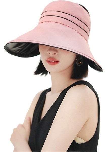 Yaz Yeni Moda Siyah Plastik Güneş Şapkası Kadın Anti-Ultraviyole Içi Boş Silindir Şapka Kadın Açık Büyük Siperlik Katlanabilir Yüz Örtüsü (Yurt Dışından)
