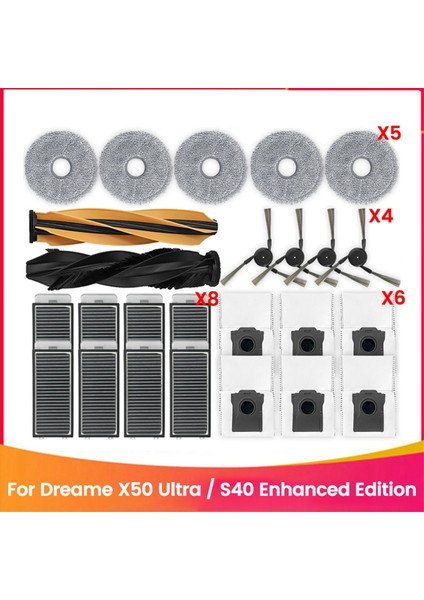 25PCS Ana Yan Fırça Filtresi Paspas Pedleri Dream Için Toz Torbası X50 Ultra / S40 Geliştirilmiş Sürüm Robot Vakum Ekleri (Yurt Dışından)