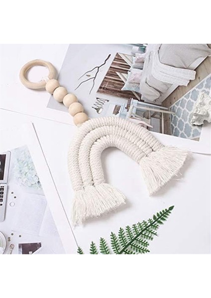 Boho Rainbow Ahşap Boncuk Dokuma Makram Ahşap Boncuklar Çelenk Duvar Asma Süsleme Ev Partisi Süslemeleri (Yurt Dışından) fırsatları