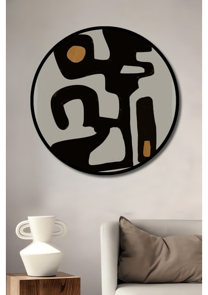 Dekoratif Ahşap Yuvarlak Çerçeve Görünümlü Tablo Soyut Şekiller