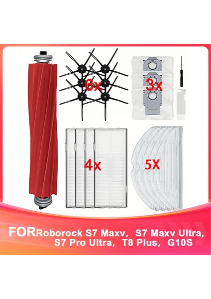 Roborock S7 Maxv, S7 Maxv Ultra, S7 Pro Ultra, T8 Plus, G10S Robot Vakum, Ana Fırça, Toz Çantaları Için Yedek Yedek Parçalar (Yurt Dışından)