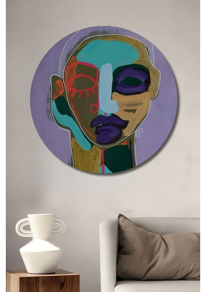 Dekoratif Ahşap Yuvarlak Tablo Renkli Yüzler