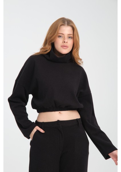 Pamuklu Boğazlı Crop Sweatshirt modelleri