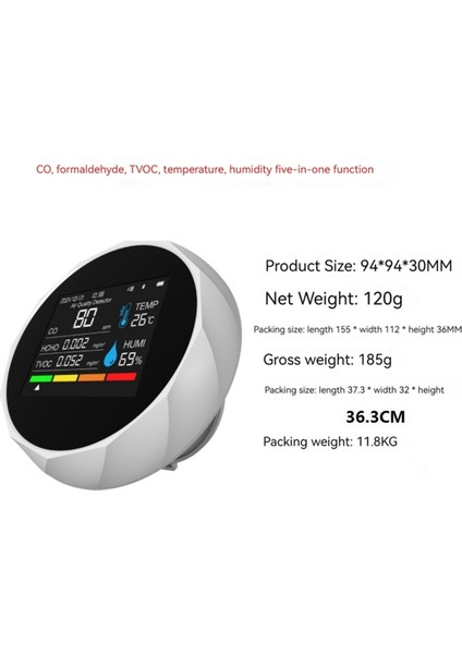 Kablosuz Hava Kalitesi Dedektörü 5 In 1 Tvoc Co Hcho Sıcaklık Nem Dedektörü Ev Masası Hava Kalitesi Monitör, Siyah (Yurt Dışından) fırsatları