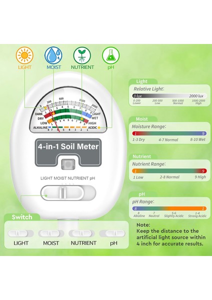 4&#39;ü 1 Arada Toprak Nem Metre Toprak Ph Metre Toprak Su Sayacı Bahçe/çiftlik/bitki Için Nem Için Toprak Test Cihazı Beyaz (Yurt Dışından) fiyatları