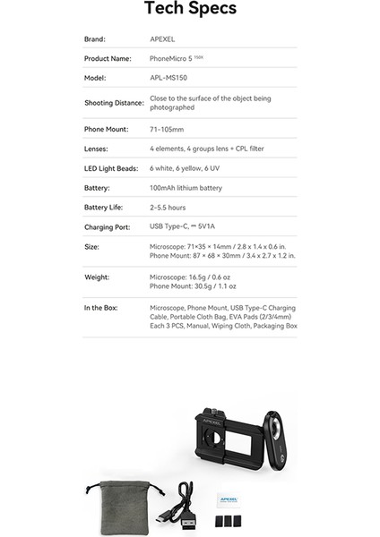 Apexel MS150 Taşınabilir 150X Cep Telefonu Mikroskop Büyüteç Hd Cep Telefon Mor Işık Algılama Cpl Evrensel (Yurt Dışından) fırsatları