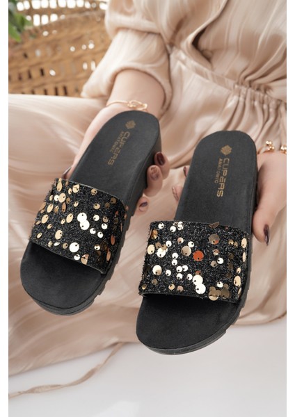 Kadın Günlük Terlik Siyah Şık Misafir Ev Dışarı Terliği