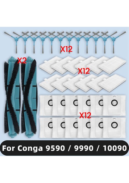 38PCS Fırça Toz Torbası ve Filtre Seti Cecotec Conga 9590 9990 10090 Vakum Süpürge Aksesuarları Yedek Parçalar (Yurt Dışından)
