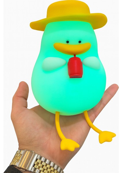 Dokunmatik Renk Değiştiren Ördek Gece Lambası – USB Şarjlı, Çocuk Odası Silikon Led Lamba